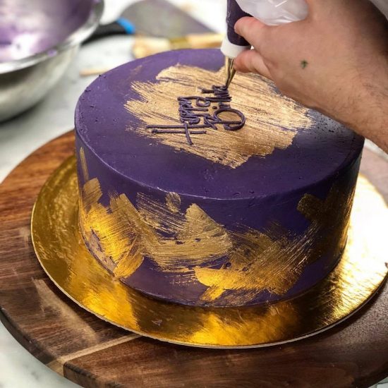 Purple Birthday Cake with Gold Brushing